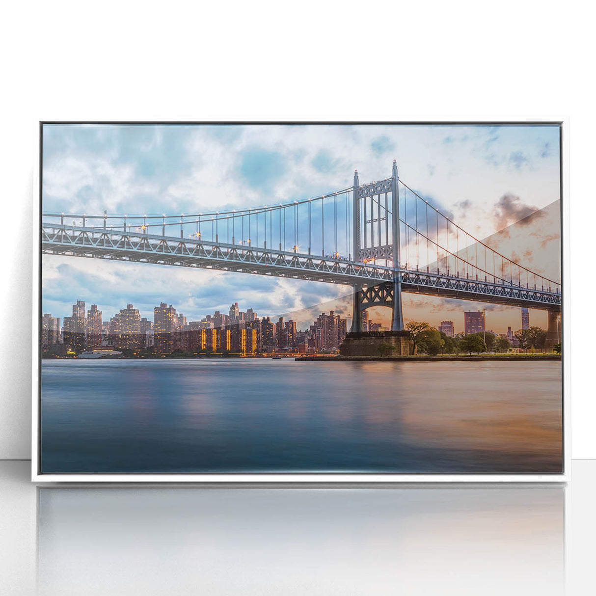 Acrylic print of the Manhattan Bridge in grayscale, ideal for modern art wall decor in a nursery.
