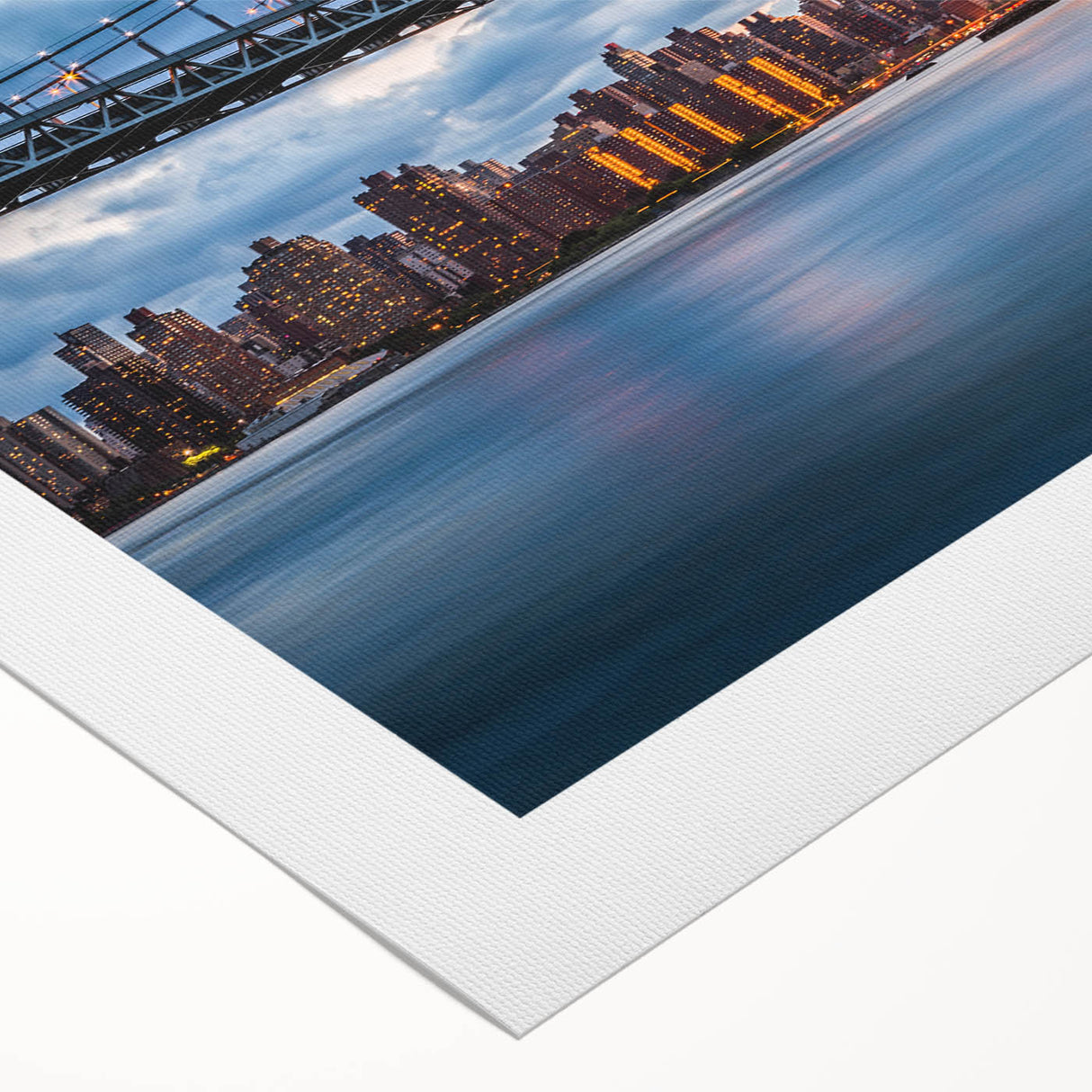 Art deco poster of the Manhattan Bridge in monochrome tones on rolled canvas, suitable for dining room wall art.