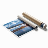 Rolled print of the Manhattan Bridge with muted blue and gray tones, suitable for classy bathroom wall art.