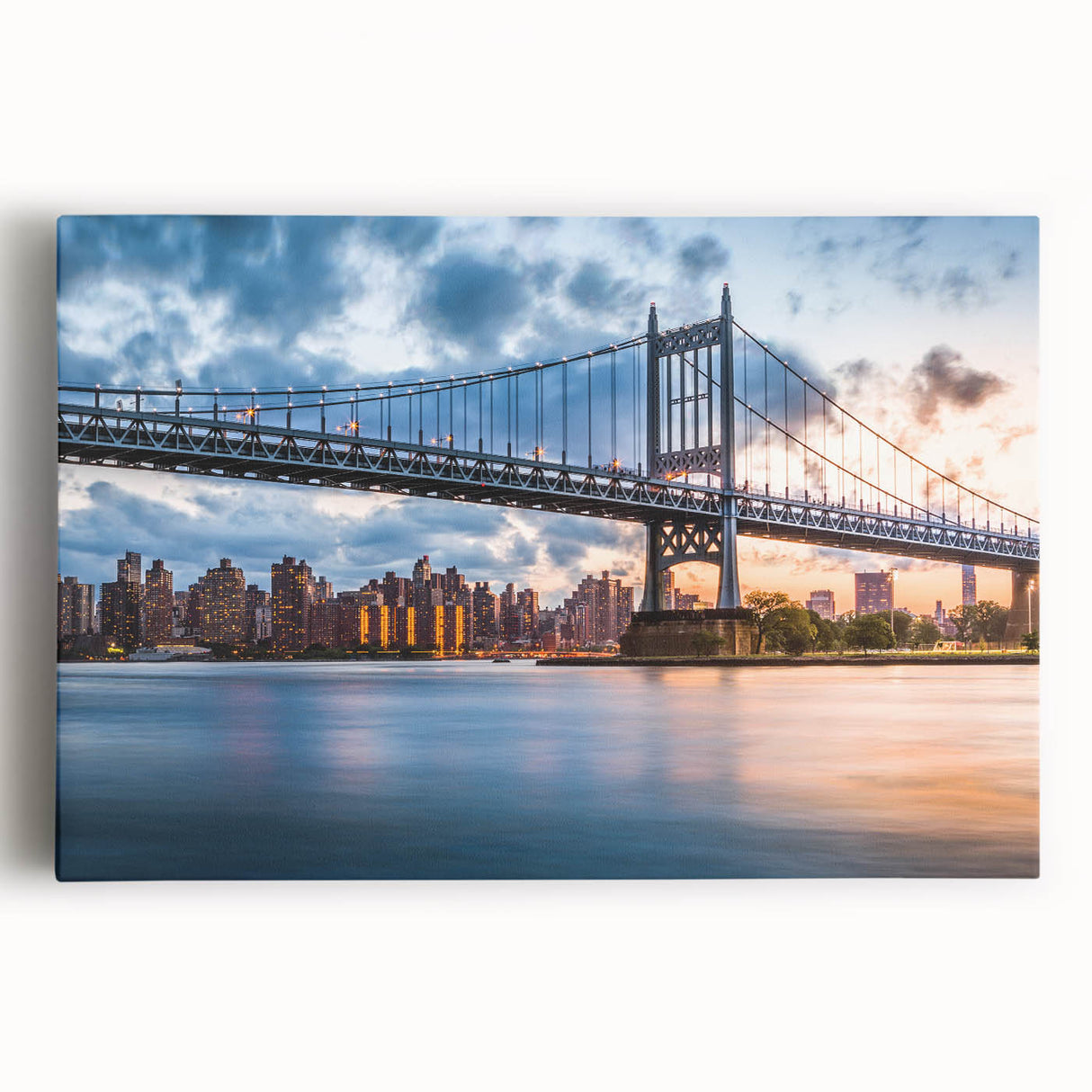 Black and white photograph of Manhattan Bridge on stretched canvas, perfect for kitchen wall art.