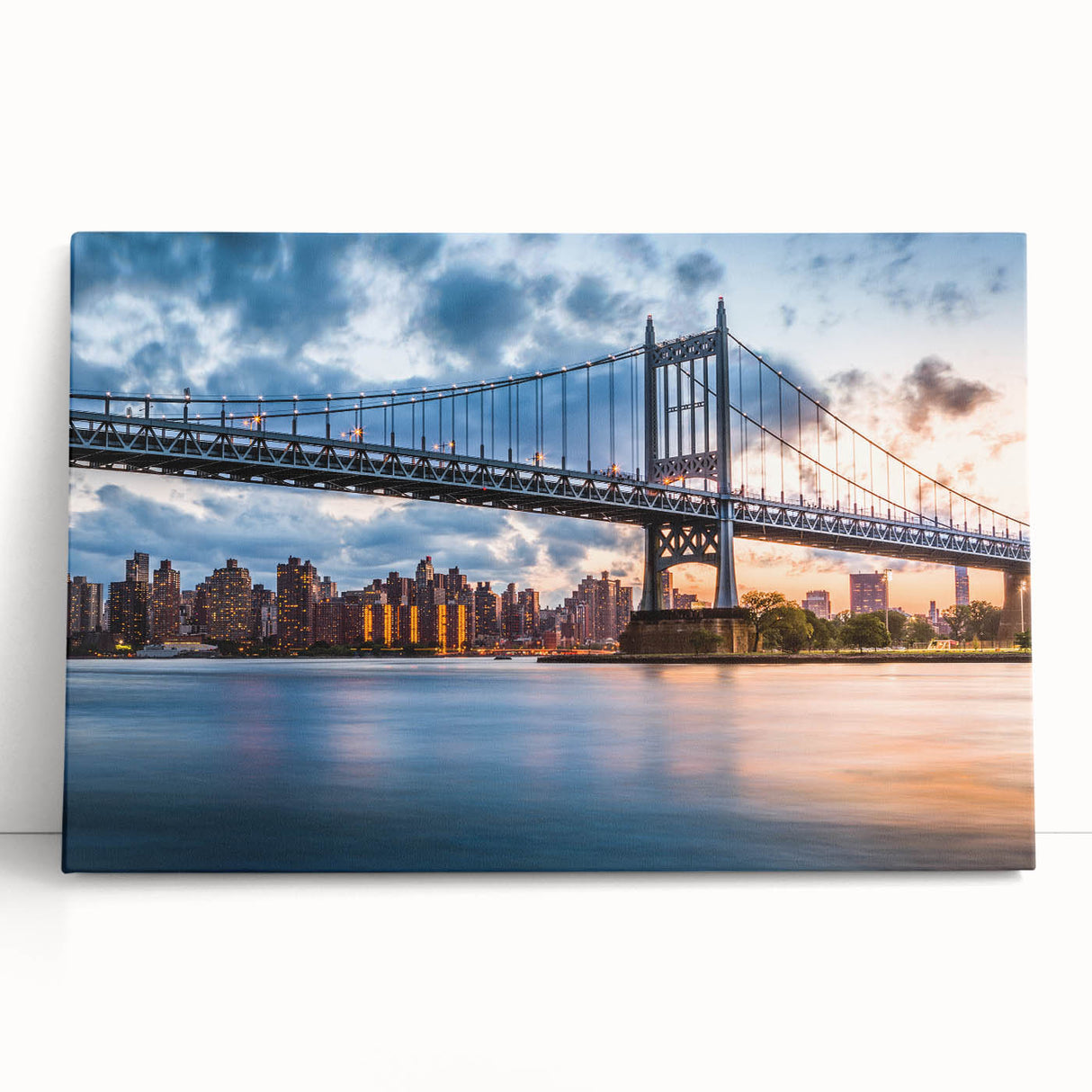 Black and white photo of the Manhattan Bridge on stretched canvas, suitable as large kitchen wall art or for a bedroom.