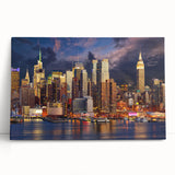 Black and white photo of Manhattan skyline on large stretched canvas, ideal for kitchen wall art or bedroom decor.