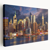 New York City skyline in muted gray tones on a large stretched canvas, suitable for kitchen wall art.