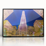 Large abstract wall art depicting NYC skyline in muted gray tones on framed acrylic, ideal for modern living room decor.