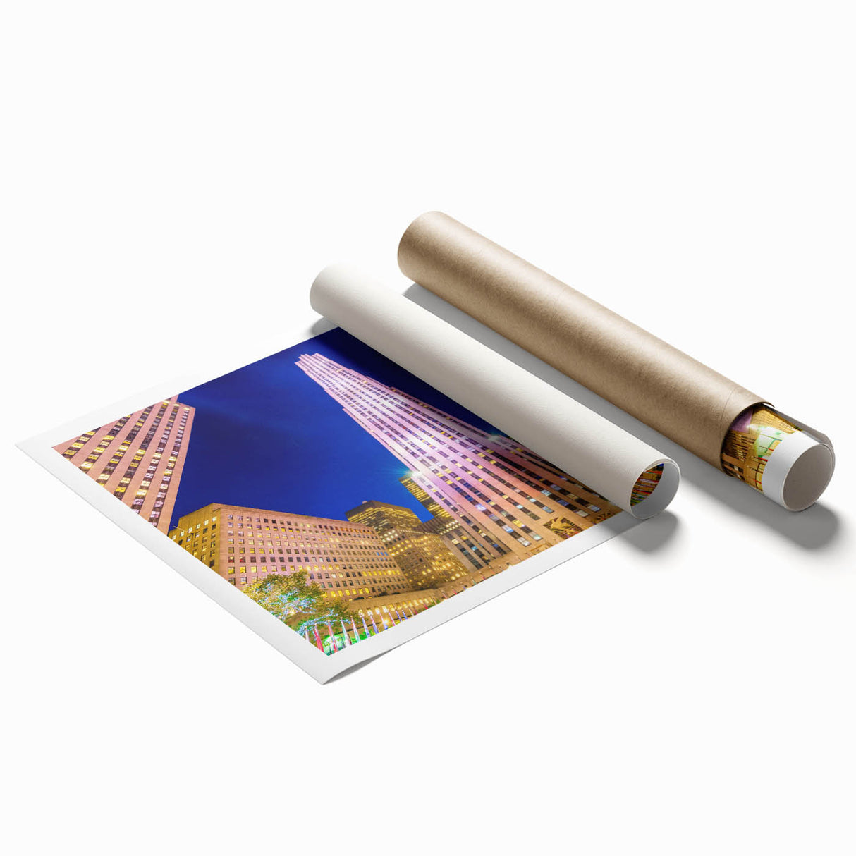 Extra large rolled print of New York City view from Rockefeller, in muted gray tones, ideal for classy bathroom wall decor.