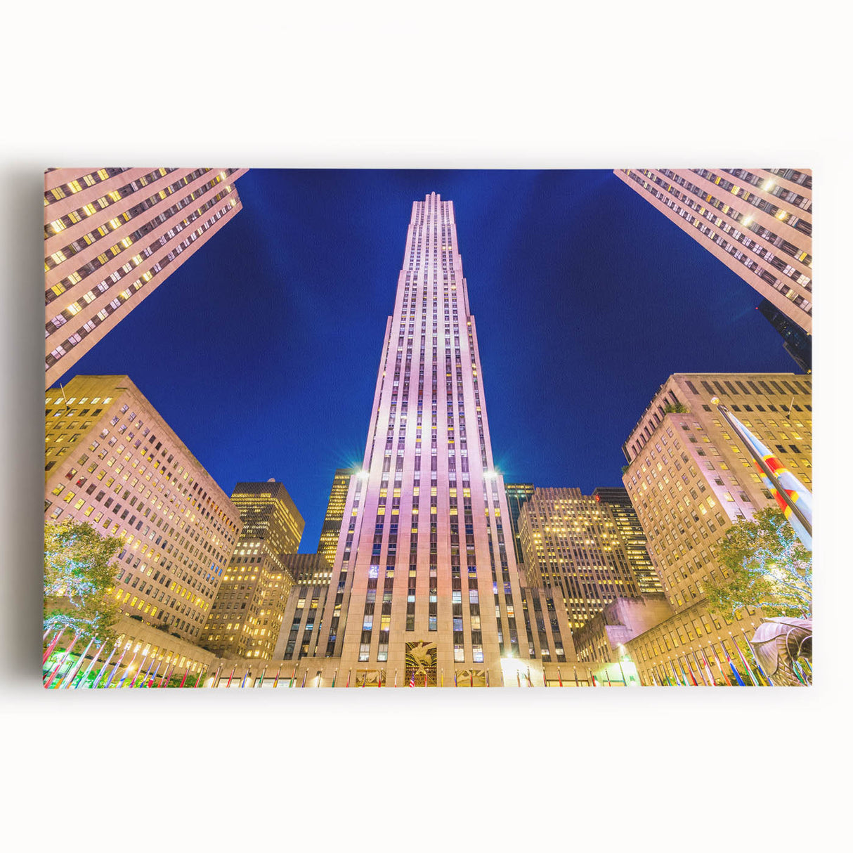 Black and white photograph of NYC skyline on large stretched canvas, ideal for kitchen wall art.