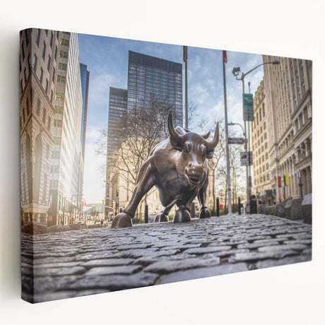 Side view of a large stretched canvas depicting the New York City skyline in muted gray tones, ideal for kitchen wall art.
