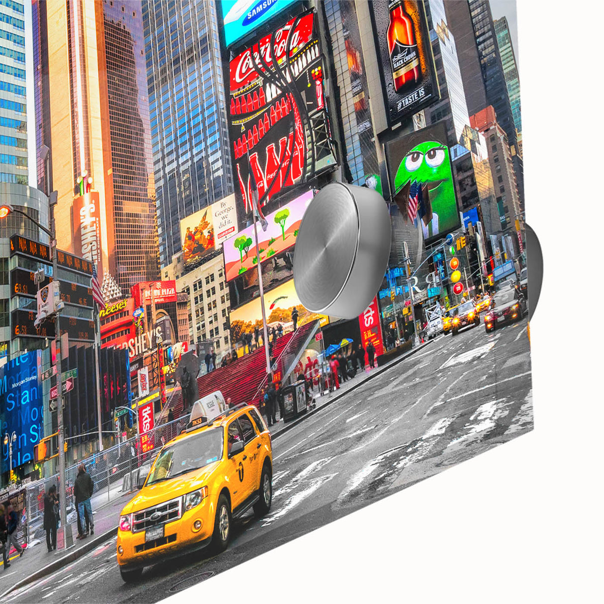 Acrylic print of Times Square with vibrant neon colors, ideal for bedroom or dining room art.