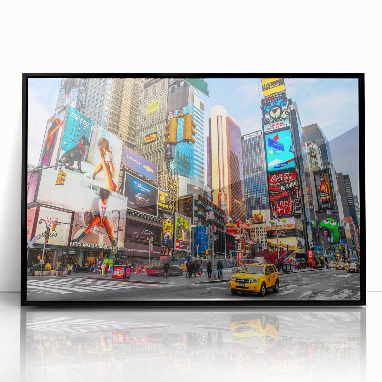 Large abstract wall art of NYC Times Square in mid-century modernist style.