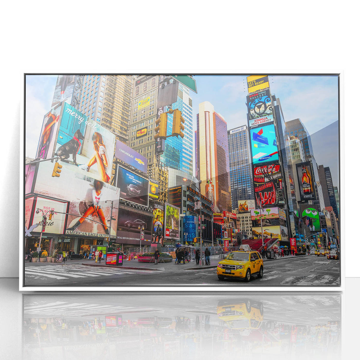 Acrylic print of Times Square with vibrant neon colors in art deco style, ideal for modern art wall decor.
