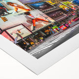 Art deco poster of Times Square with vibrant colors on rolled canvas, suitable for dining room wall art.