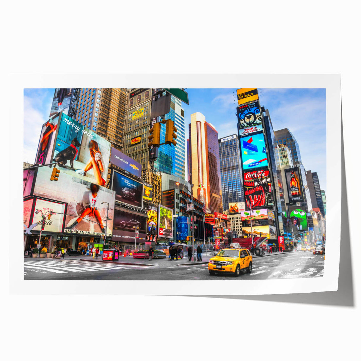 Extra large rolled print of Times Square with vibrant neon colors, ideal for art wall dining room.