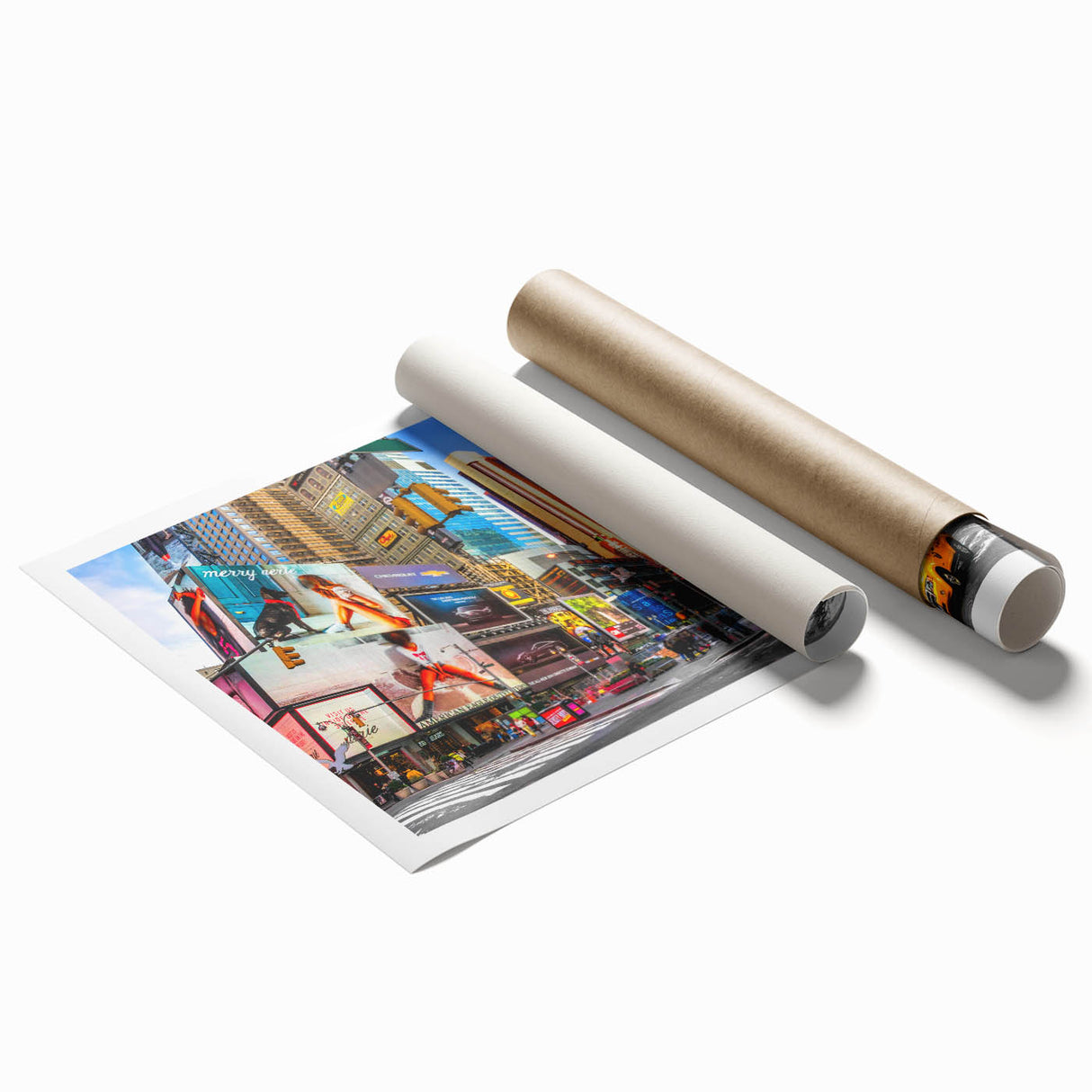 Extra large rolled print of Times Square with vibrant neon colors, ideal for large living room wall art.