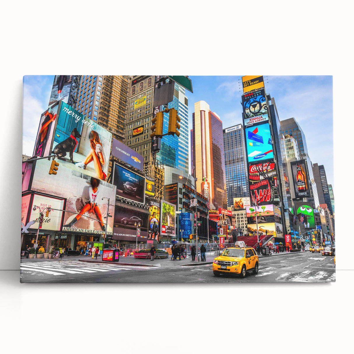 Black and white large art print of Times Square on stretched canvas, suitable for kitchen or bedroom wall art.