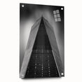 Acrylic print of New York City skyline with muted blue and gray tones, ideal for modern bedroom or dining room decor.