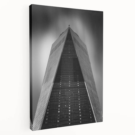 New York City skyline featuring the Trade Center in muted gray tones on a stretched canvas, suitable for kitchen wall art.