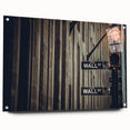Acrylic print of New York City's Wall Street in muted gray tones, suitable for modern office or dining room decor.