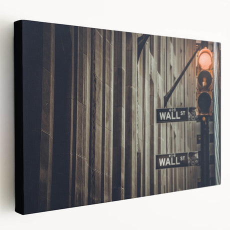 Wall Street themed large art on stretched canvas, featuring monochrome urban scenery, ideal for kitchen wall decor.