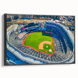 Black and white framed canvas of a vintage New York Yankees poster, ideal for bedroom wall decor.