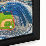 Extra large framed canvas of a textured New York City skyline in black with colorful highlights, ideal for living room decor.