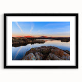 Extra large abstract art print depicting colorful, textured scenery of Oklahoma, framed in black.