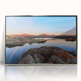 Mid-century modernist art depicting Oklahoma scenery in muted earth tones on a framed acrylic panel.