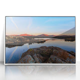 Art deco style Oklahoma scenery depicted in muted colors on a framed acrylic print, suitable for modern nursery wall decor.