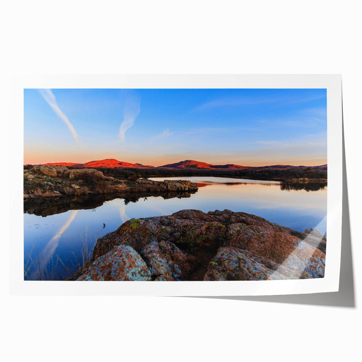 Rolled print of an Oklahoma landscape with soft pastel colors, ideal for art wall dining room.