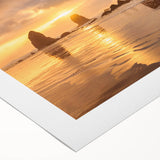 Art deco poster featuring Cannon Beach, Oregon, in pastel shades on rolled canvas, suitable for dining room decor.