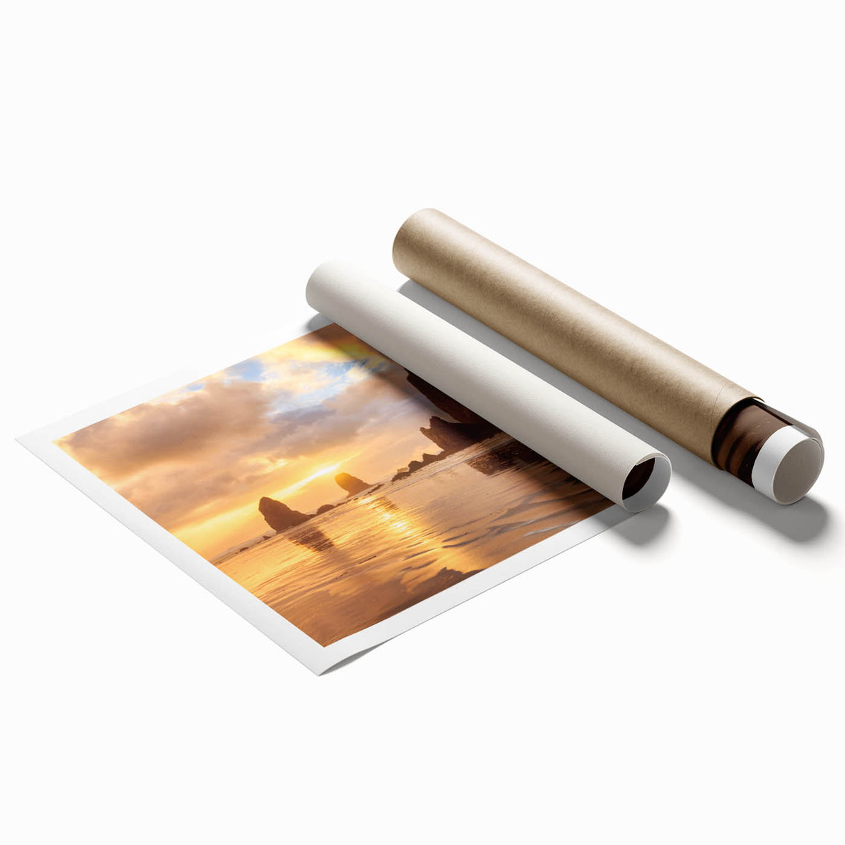 Extra large rolled print of Cannon Beach, Oregon, in soft pastel shades, ideal for classy bathroom wall art.