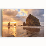 Black and white photo of Cannon Beach in Oregon on stretched canvas, ideal for kitchen wall art.