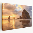 Large canvas print of Cannon Beach, Oregon with muted earth tones, ideal for kitchen wall art.