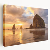 Large canvas print of Cannon Beach, Oregon with muted earth tones, ideal for kitchen wall art.