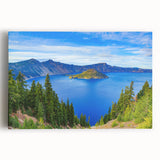 Black and white photograph of Crater Lake, Oregon on large stretched canvas, ideal for kitchen wall art.