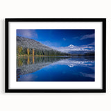 Extra large framed wall art of abstract Mount Hood in vibrant colors, ideal for living room decor.