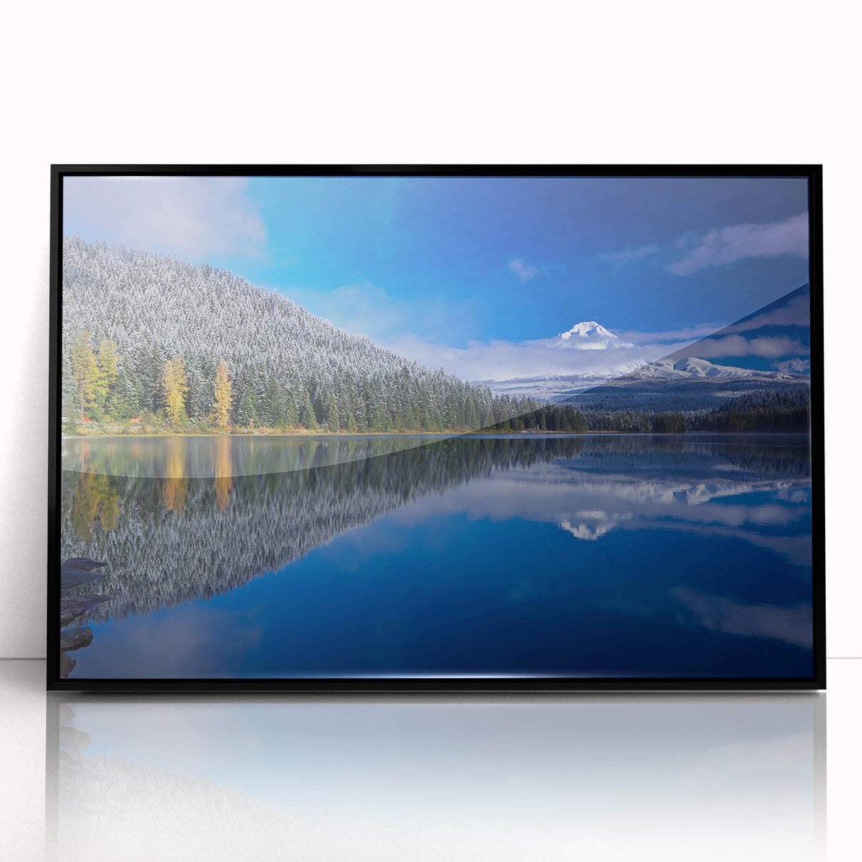 Large abstract wall art of Mount Hood in Oregon, depicted in muted earth tones on a framed acrylic print.