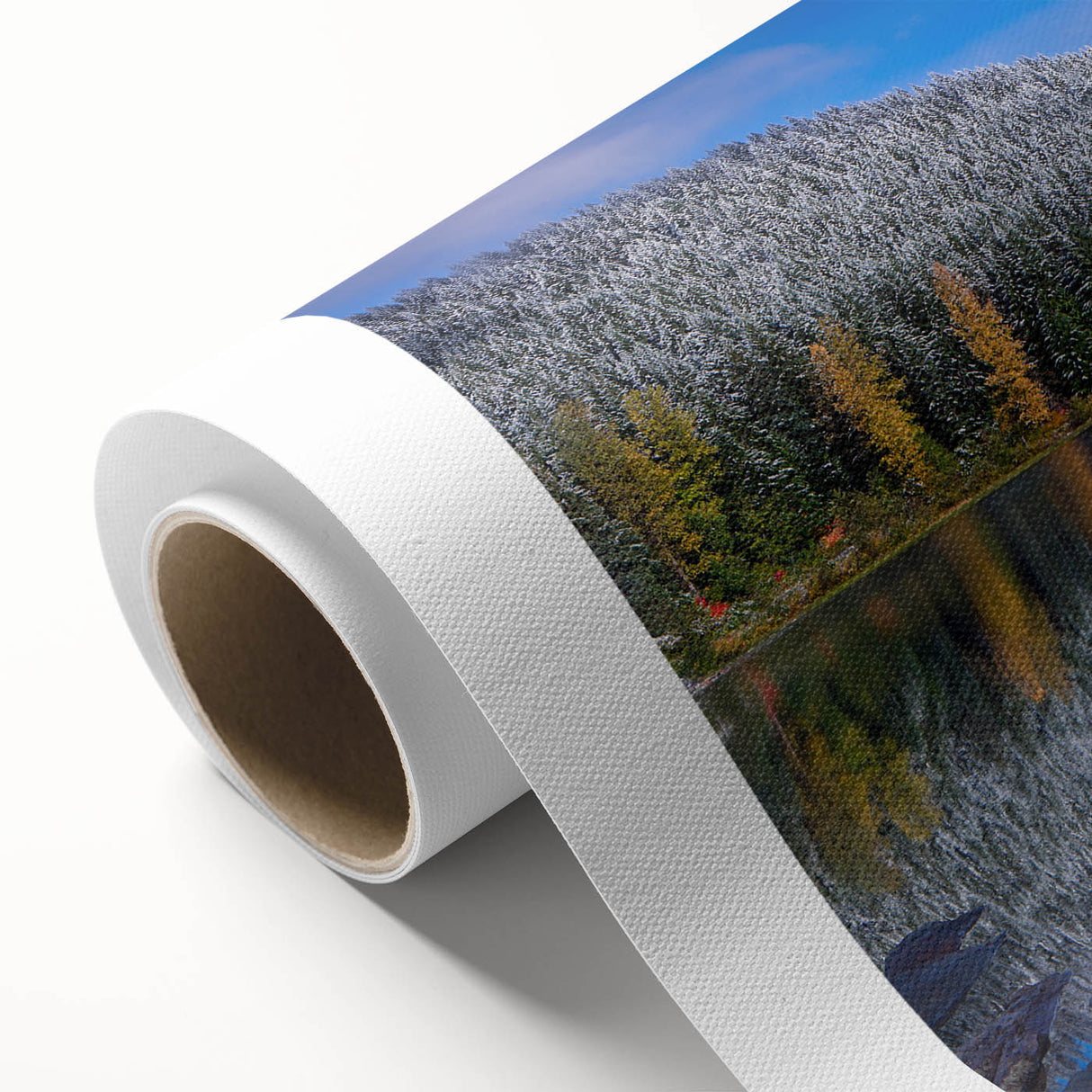 Art Deco style poster of Mount Hood, Oregon, in muted blue tones on rolled canvas, ideal for nursery wall art.