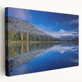 Mount Hood, Oregon landscape on stretched canvas featuring muted green and blue tones, ideal for kitchen wall art.
