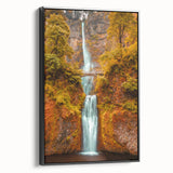 Black and white framed canvas of Multnomah Falls in Oregon, ideal for bedroom landscape art.