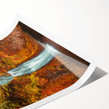 Extra large wall art featuring Multnomah Falls in Oregon, rendered in line art with floral motifs on a rolled print.