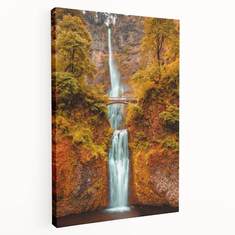 Large canvas print of Multnomah Falls in Oregon, featuring lush greenery and waterfall, ideal for kitchen wall art.