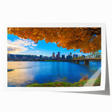 Rolled print of Portland, Oregon scenery with vibrant green and floral elements, ideal for art wall dining room.