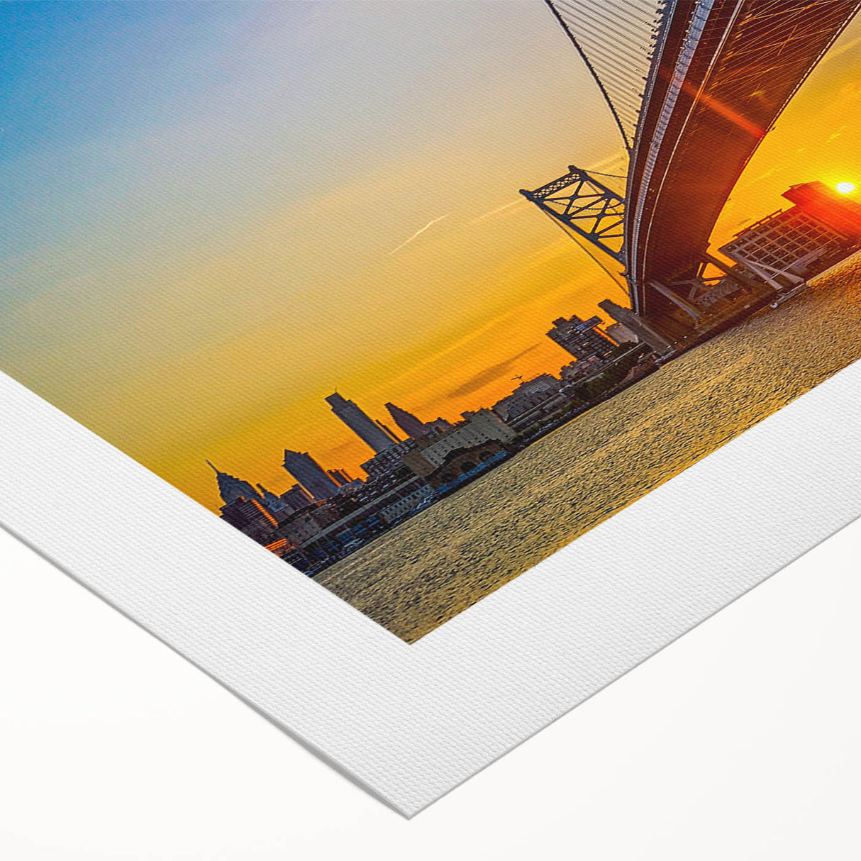 Art deco poster of Philadelphia skyline in muted gray and blue tones on rolled canvas, suitable for dining room wall art.