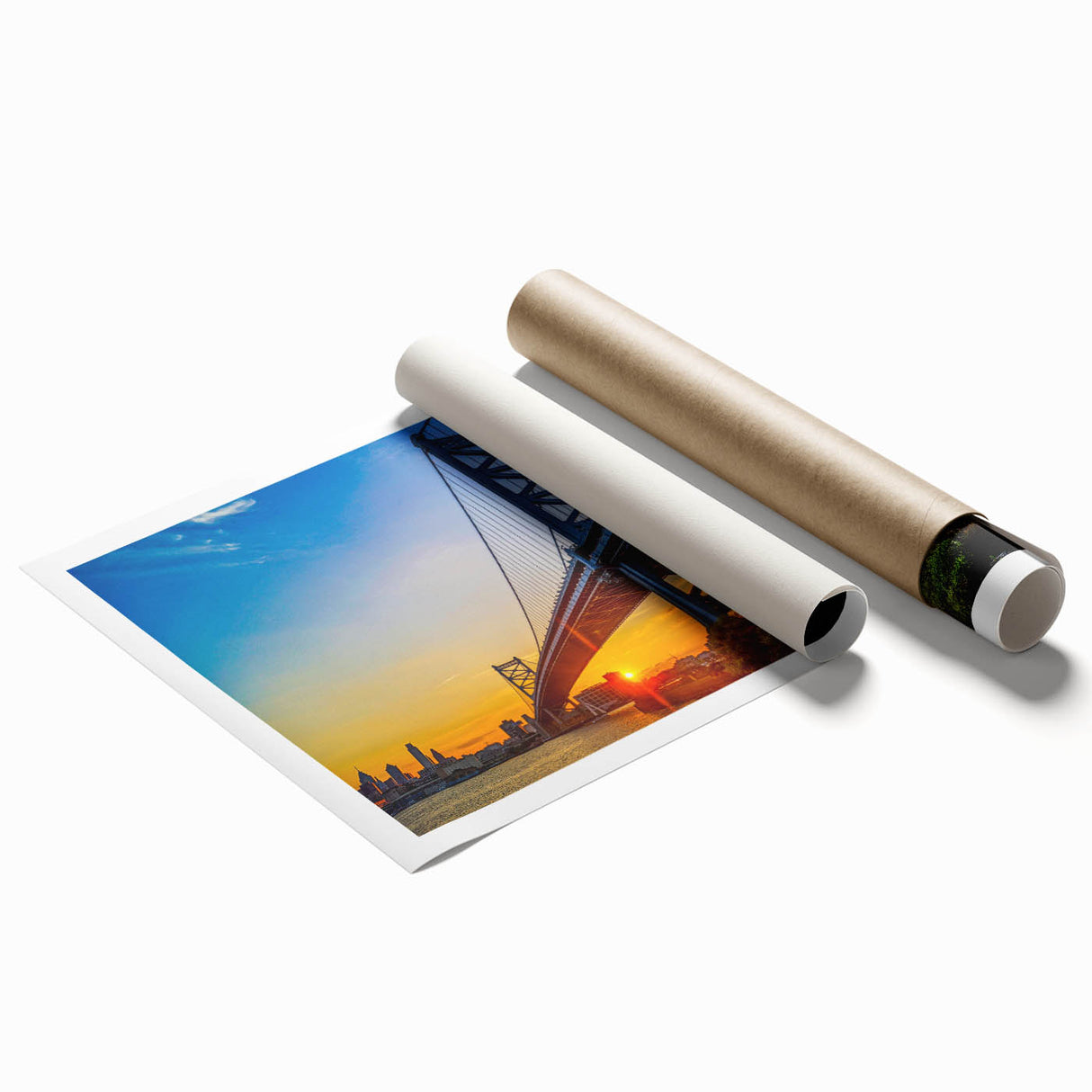 Extra large rolled print of Philadelphia scenery with vibrant floral elements.