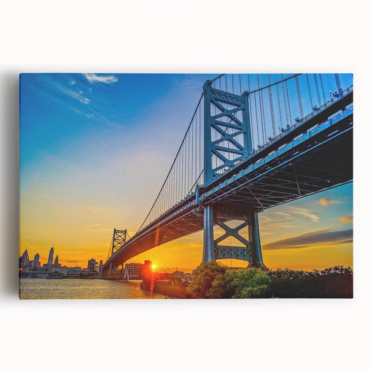 Black and white stretched canvas of Philadelphia skyline, ideal for kitchen wall art.