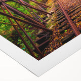 Art deco poster featuring a stylized Pennsylvania landscape in muted gold and brown tones on rolled canvas.