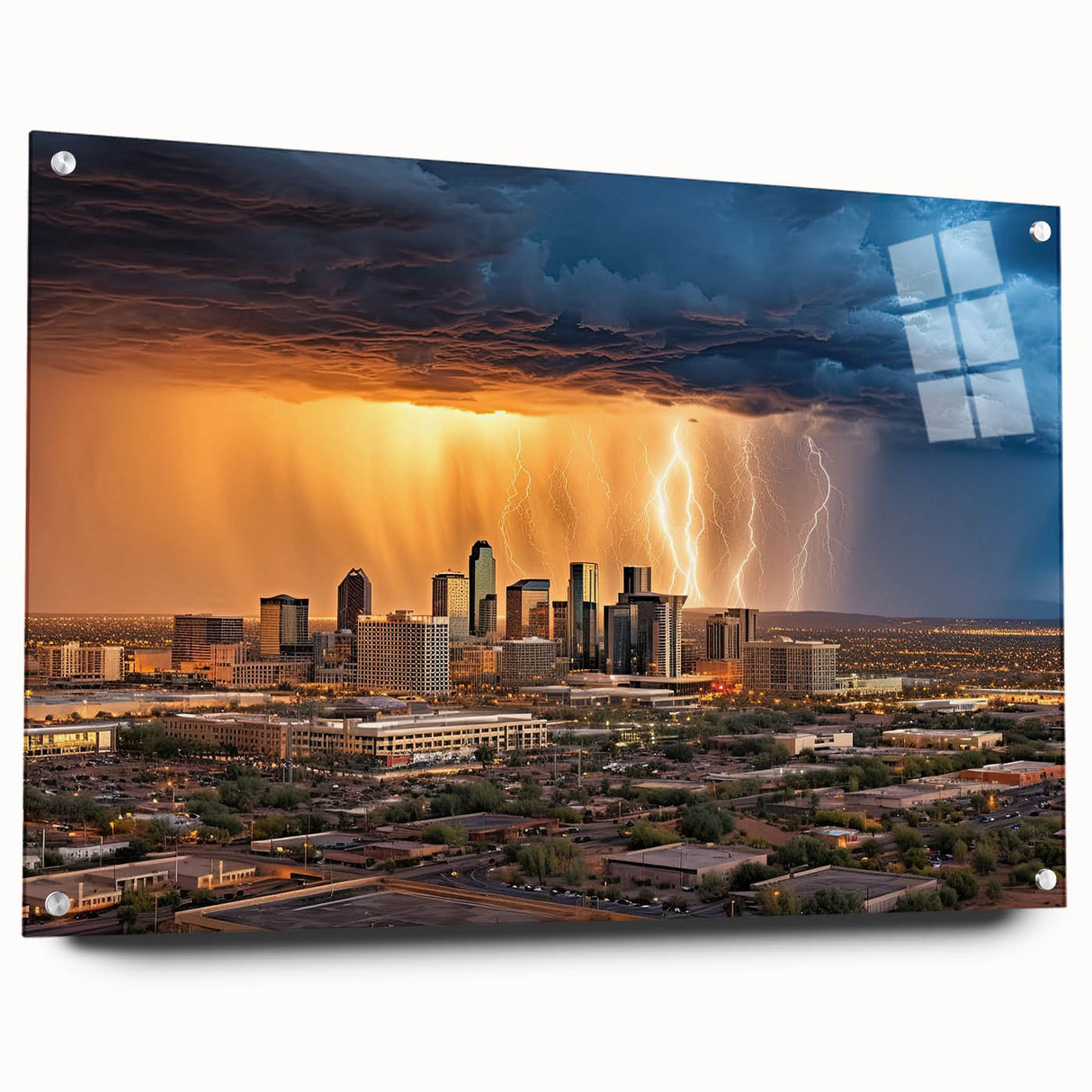 Large abstract depiction of Phoenix Valley in muted earth tones on acrylic glass, suitable for bedroom or dining room decor.