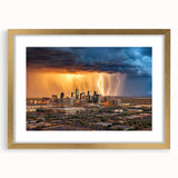 Extra large abstract art print of Phoenix Valley in textured gold frame, featuring muted earth tones.