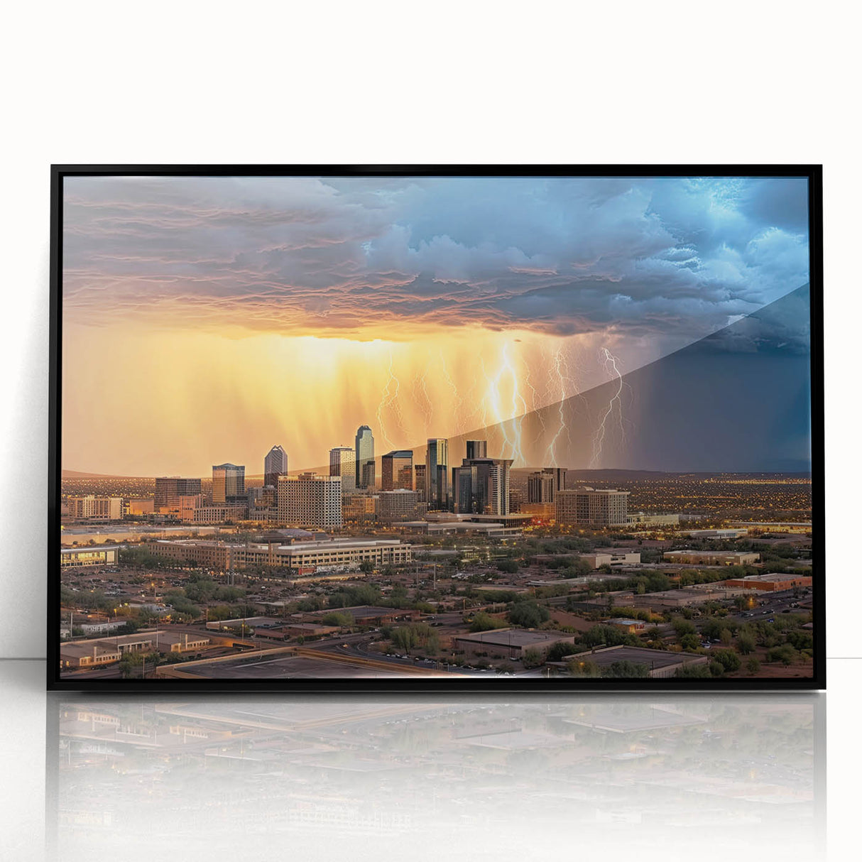 Large abstract wall art depicting Phoenix valley in muted earth tones on a framed acrylic.