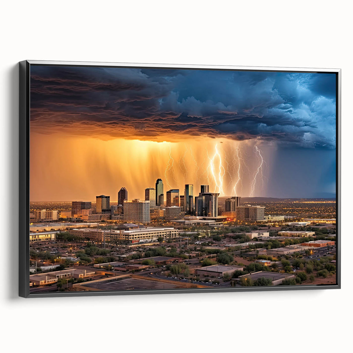 Black and white framed canvas featuring a vintage-style landscape of Phoenix Valley, ideal for bedroom wall decor.